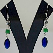 925 Sterling Silver Topaz &amp; Onyx Gemstone Handmade Dangle Earrings Gift BES-1474 - £33.02 GBP