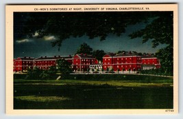 Mens Dormitories At Night University Charlottesville Virginia Postcard Linen VA - £7.06 GBP