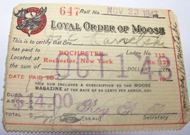 1947 LOYAL ORDER MOOSE ROCHESTER NY MEMBERSHIP CARD LODGE 113 Joseph Kar... - $9.89