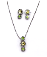 Park Lane Silver Tone Yellow Green Crystal Necklace Earrings Set - $27.72