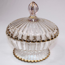 Vintage Jeanette Glass Gold Trimmed Candy Dish With Lid Footed National ... - $13.31