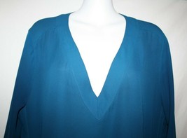 New York &amp; Company Misses LARGE Dark Teal Blue Top Blouse Hi Lo Lace Up ... - £7.79 GBP