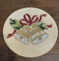 2 Nicole Miller home Red Gold Mistletoe Christmas beaded charger placemat - £43.39 GBP