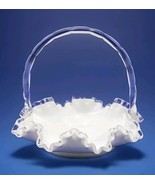 Vintage Fenton Crystal Crest White Milk Glass 7.5&quot; Basket Ruffled Clear ... - $35.00
