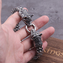 Never Fade Rock Viking Wolf Charm Bracelet Men&#39;S Stainless Steel Mesh Chain Silv - £15.22 GBP