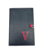 Journal 9x6 Black V Initial Button Closure Refillable Red Accents - £11.84 GBP