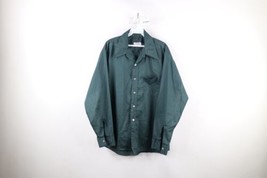 Vtg 50s 60s Mens Large Thrashed Collared Work Mechanic Button Shirt Green USA - £35.09 GBP