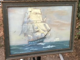 Alva Goldsworthy Original 1938 Sailing Ship Seascape Modern Impressionist Pastel - £628.21 GBP