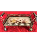 Vintage Black Gold Metal 2 Handle Tray w Glass Insert 4 Claw Legs - $357.32 MXN