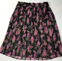 Fashion Designer Direction Pleated Sheer Skirt Black Pink Floral Rose US... - £10.80 GBP