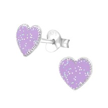 Heart Earrings 925 Silver Stud Earrings with Light Purple Glitter Epoxy - £11.07 GBP