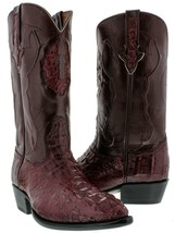 Cowboy Western Boots Leather Crocodile Hornback Burgundy J Toe Botas Size 7.5 - £159.83 GBP