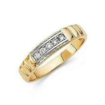 Men&#39;s 5mm 14K Yellow Gold AAA CZ  5 Stone Wedding Band Ring - £229.18 GBP