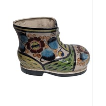 1979 Mexican Hand Painted Boot Floral Flower Ceramic Glaze Planter Vase - $14.84