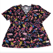 Urbane Live Sweet Black Pink Blue Floral Small Medium Scrub Top Shirt Br... - £11.79 GBP