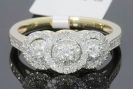 Three Stone Round Cut Diamond 1.50CT Engagement Ring 10K Yellow Gold Over - $1,218.58 MXN