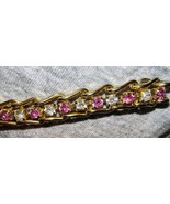 Pretty Pink &amp;  Clear Rhinestone Gold- Silvertone Link Bracelet 7.25&quot; - $276.49 MXN