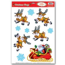 Santa Sleigh Reindeer Snowflake Window Clings Christmas Holiday Party Decoration - $4.72