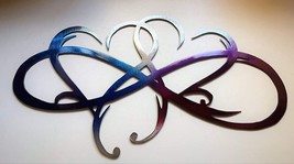 Dual Infinity Hearts - Metal Wall Art - Blue &amp; Purple Tinged 30&quot; x 18&quot; - £79.94 GBP