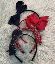 Lot Of 4 Girls Headbands Hair Accessories Red White Navy Blue - £9.35 GBP