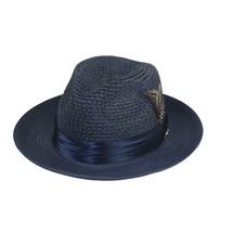 Men's Summer Spring Braid Straw style Hat by BRUNO CAPELO JULIAN JU907 Navy image 7