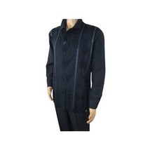 Men Silversilk 2pc Fancy walking leisure suit Italian woven knits 4411 Navy Blue image 8