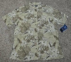 Mens Shirt Croft &amp; Barrow Tan Floral Short Sleeve Button Front Camp Spor... - £10.89 GBP