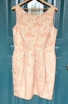 Eliza J Dress Womens 14 Peach Gold Jacquard Lace Tulip Pleated Sleeveless RP$212 - £30.96 GBP