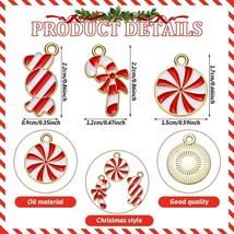 Candy Cane Charms Gold Enamel Christmas Pendants Jewelry Supplies Peppermint 5pc - £3.26 GBP