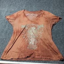 Red Chapter Shirt Women Plus 3X Large Brown V Neck Guns Bullets Graphic - £14.55 GBP