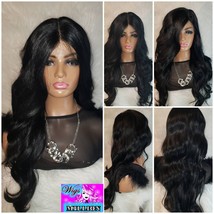 Sugar Black Wavy Synthetic Wig Long Middle Part Wig Glueless Wig, Hair loss, Alo - £62.12 GBP