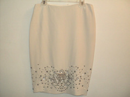 Lafayette 148 New York Size 10 Medium Skirt Cream Silk Beaded Hem Straig... - £37.27 GBP