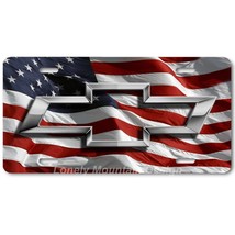 Chevy Bowtie Inspired Art Gray on Flag FLAT Aluminum Novelty License Tag Plate - £14.21 GBP