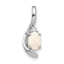 14K White Gold Genuine Opal Diamond Pendant Charm Jewelry 17mm x 6mm - £97.18 GBP