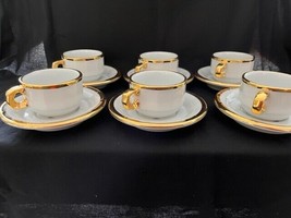 6 Antique Pillivuyt gilded cup &amp; saucer, marked bottom - $108.90