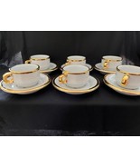 6 Antique Pillivuyt gilded cup &amp; saucer, marked bottom - £85.66 GBP