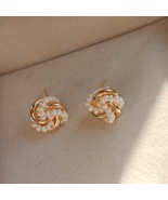 Handmade Braided Freshwater Pearl Stud Earrings in Gold Tone - $33.99