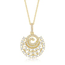 Sterling Silver Designed CZ Circle Pendant - Gold Plated - £54.08 GBP