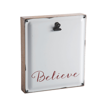NEW Believe Rustic Wooden Photo Clip Primitive Tabletop Picture Holder 7 x 8 in. - £7.78 GBP