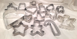 Lot of 16 Mixed Metal Cookie Cutters Assorted Shapes &amp; Sizes Vintage BAK... - $11.75