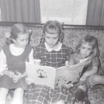 Vintage Siblings Holiday Snapshot, Black and White Photo of Sisters Reading - £6.89 GBP