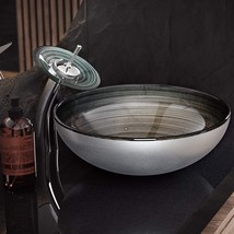 Cascade 16.5 Glass Vessel Sink With Faucet, Smoky Grey - £158.79 GBP