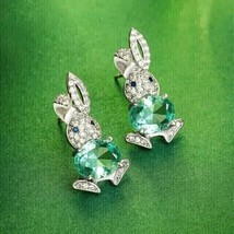 4.00Ct Oval Simulated Green Emerald Rabbit Stud Earrings 14k White Gold Over - £67.56 GBP