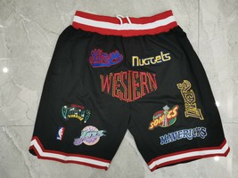 Western All Star game Teams Logo Basketball Shorts All Stitched Black S-3XL - £40.22 GBP
