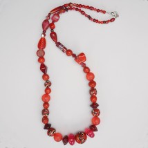 Vintage Red Necklace with Glass, Wood, Coral, Plastic and Ceramic Beads - £37.71 GBP