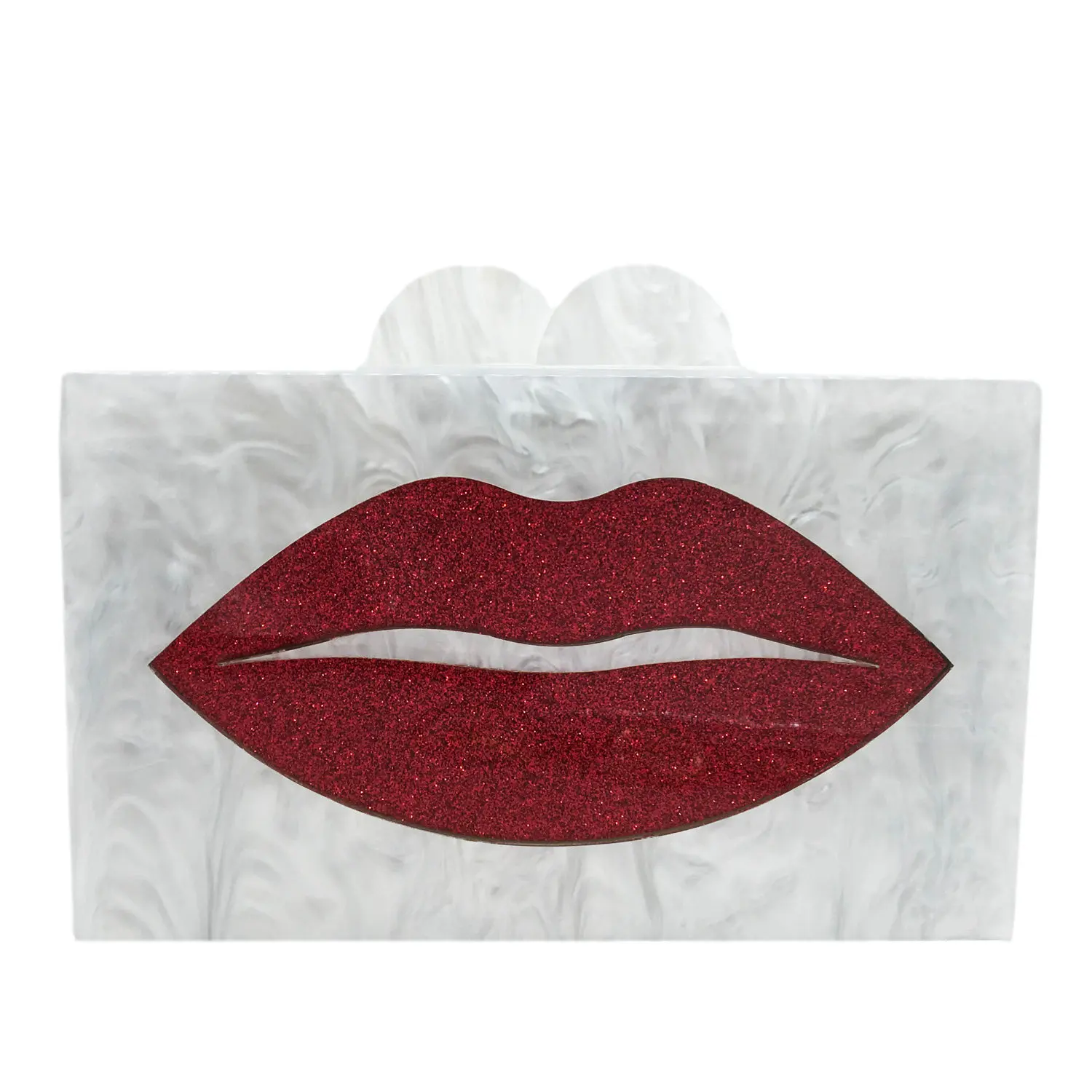 Boutique De FGG Red Lips Women White Acrylic Box Clutch Purses Evening Party Han - $92.20