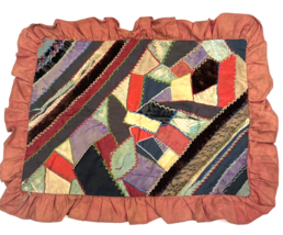 Vintage Doll Quilt Patchwork Crazy Silk Velvet Ruffle Trim 18x15 Bedding... - $1,104.48 MXN