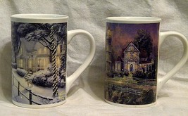 2 Thomas Kinkade Ceramic Mugs  Victorian Light   Hometown Christmas Memories   - £15.80 GBP