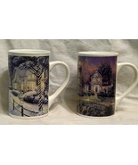 2 Thomas Kinkade Ceramic Mugs  Victorian Light   Hometown Christmas Memo... - £15.63 GBP