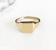 9K 14K 18K Unisex Women Small Square Signet ring,Solid Gold Pinky Chevalier ring - £220.83 GBP+